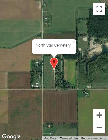 Map showing location of North Star Cemetery.