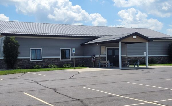 Accessible building entrance with parking lot